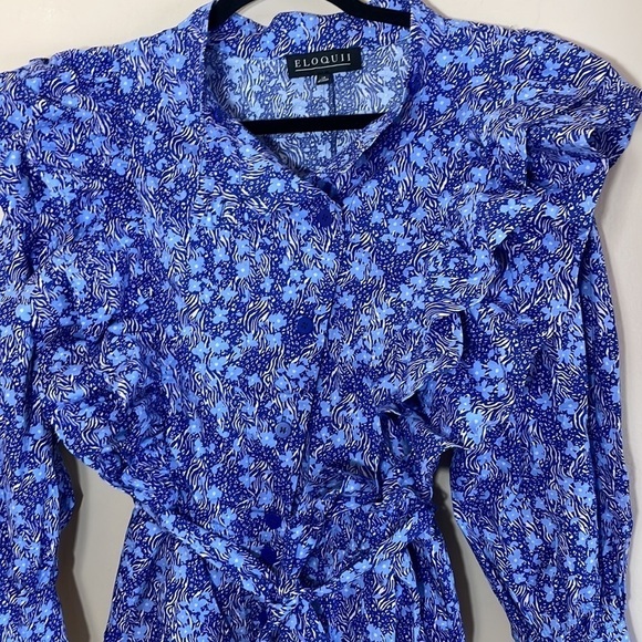 Eloquii 14 Ruffle Detail Printed Jumpsuit blue - Picture 5 of 9